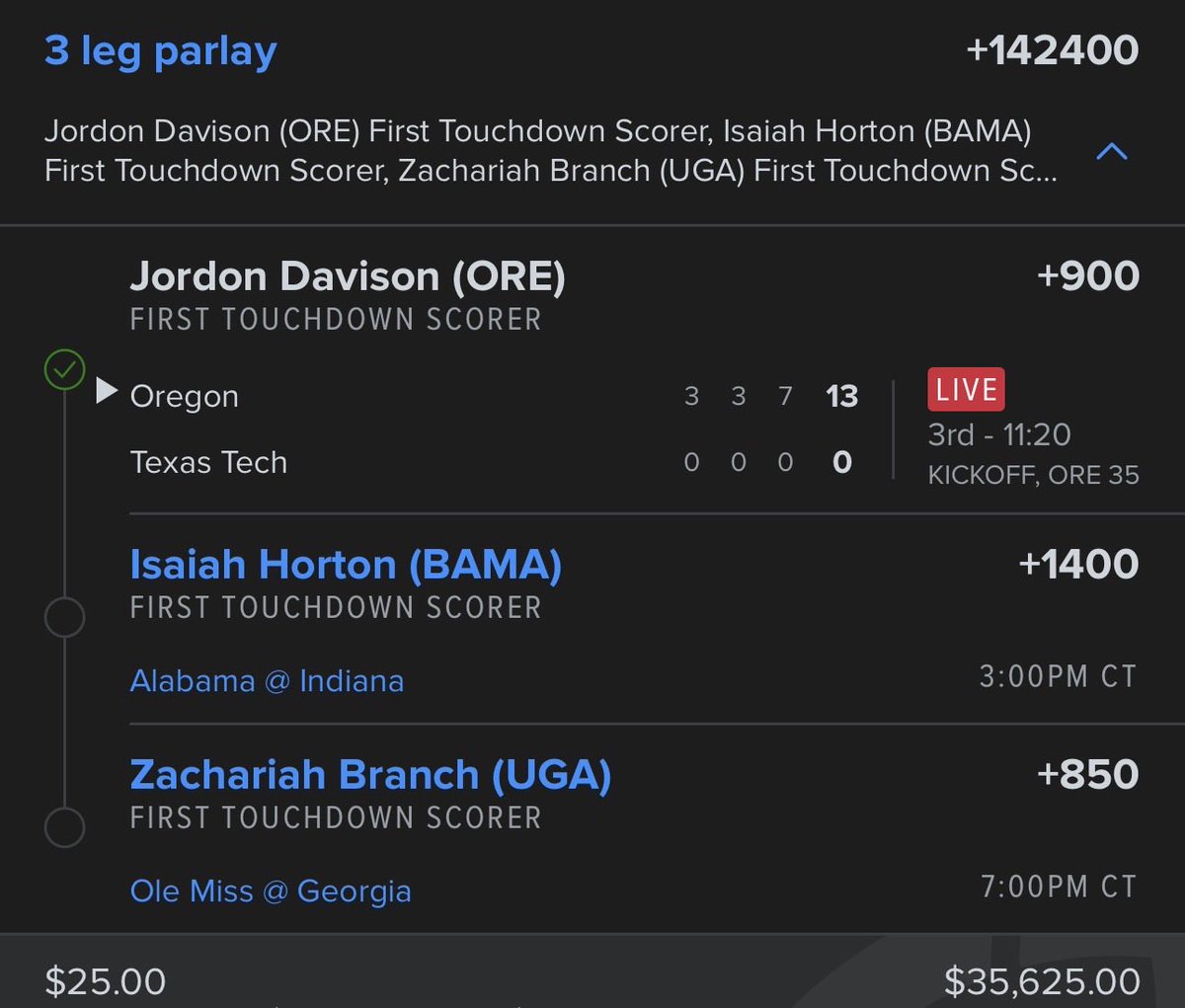 BettingHubHQ's tweet image. ONTO THE AFTERNOON GAMES 😤🔥

First leg CASHED ✅
Now it’s all eyes on Isaiah Horton ⏰💰

Let’s go BAMA — keep it rollin’ 🐘📈

#CollegeFootball #CFB #CFBTwitter #BettingTwitter #GamblingTwitter #SportsBetting #Parlay #ParlayLife #FirstTD #TouchdownScorer #Bama #RollTide #NCAAF