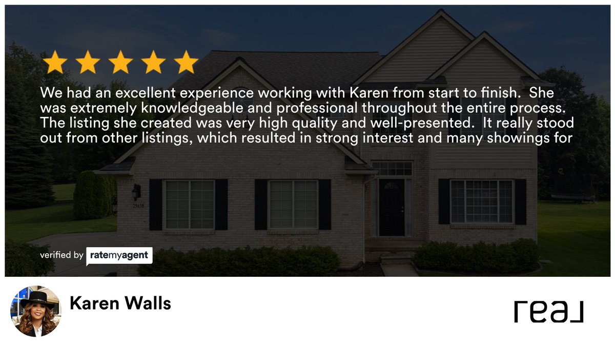 My latest RateMyAgent review in Lyon Township.

rma.reviews/98o0s4b062b3

...
#ratemyagent #realestate #Remax_NeExperienced and Professional - Highly Recommended★★★★★5xus