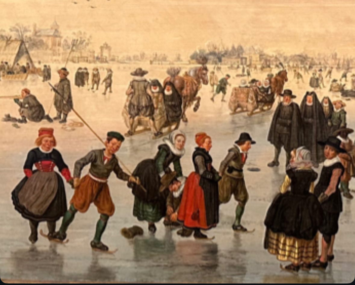 Do you know this painting?

“Skating on the Amstel”, 1620

I’m struck that 400 years ago, Western European men and women were jointly enjoying winter festivities, hand in hand, as couples, together in public spaces