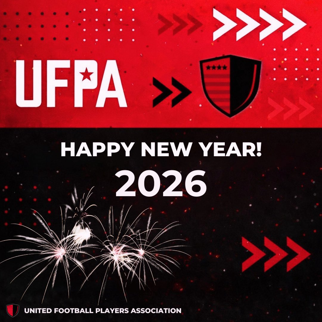 UnitedFBPlayers's tweet photo. New year. New goals. Same mission.

Here’s to empowering players, elevating the game, and moving forward together in 2026. 🏈🔥

#UFPA #NewYear #PlayerPower #ForwardTogether https://t.co/R0T76Gvp6K