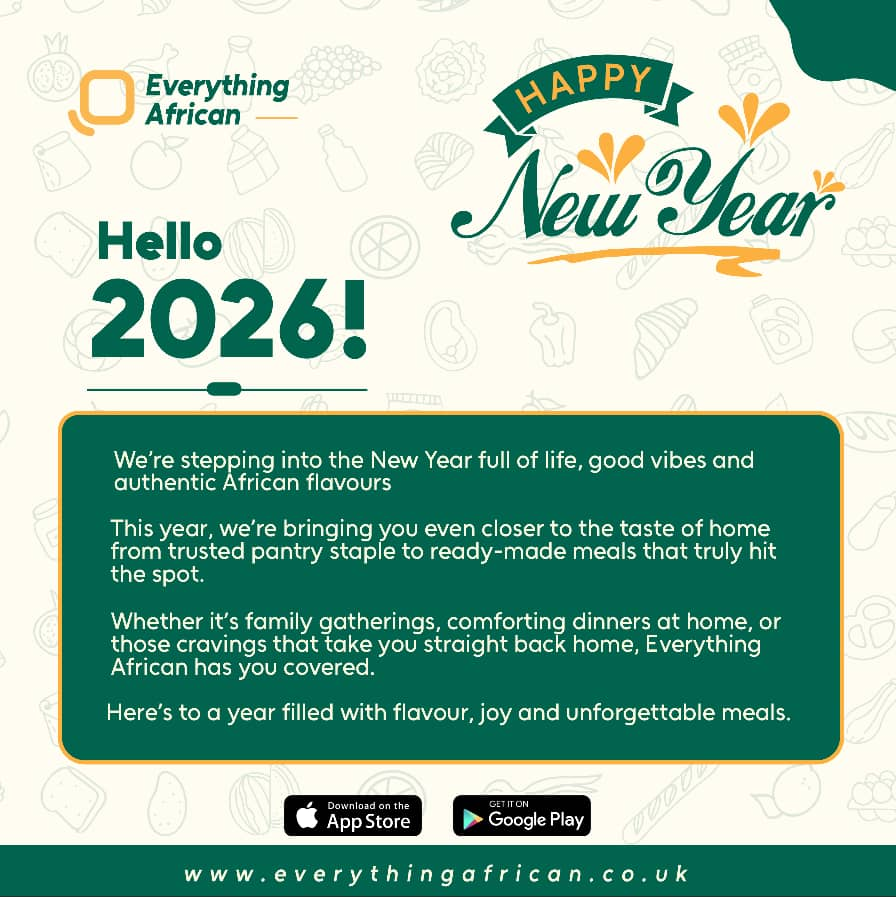 EvrythnAfrican's tweet photo. Happy New Year from all of us at Everything African 🎉✨
Here’s to more flavour, culture, and unforgettable meals in the year ahead.

#HappyNewYear #EverythingAfrican #AfricanFlavours #TasteOfHome #AfricanFoodUK #NewYearVibes https://t.co/bbR1Z8WIyg