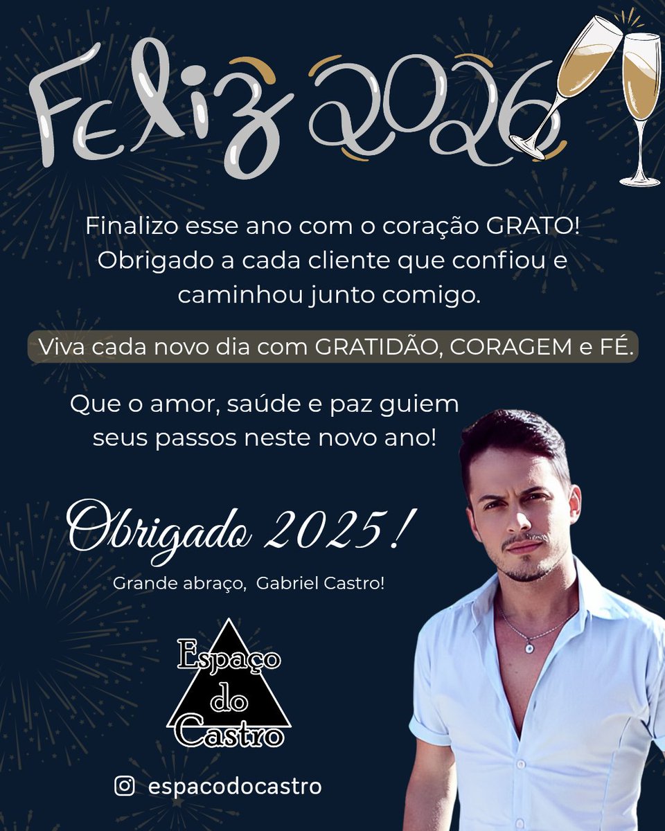 2025 obrigado por tanto aprendizado e crescimento. 
Que 2026 seja o melhor ano de nossas vidas. 🙏🏻✨️
Obrigado a cada um que viveu e sonhou comigo esse sonho que é o Espaço do Castro... Que nesse novo ano possamos sonhar cada vez mais longe. 🩵
Gratidão 🩵🙏🏻✨️