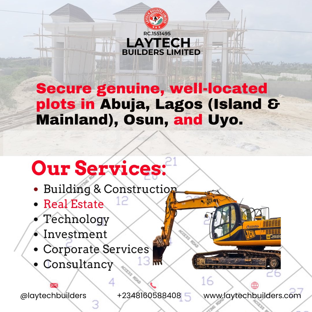 Laytechbuilders's tweet image. Happy last day of the month in 2025!

Close the month as a landowner.
Secure genuine, well-located plots in Abuja, Lagos (Island &amp;amp; Mainland), Osun, and Uyo with LAYTECH Builders Limited.

Land is power. Ownership is security.

📞 +234 816 058 8408
📱 @laytechbuilders