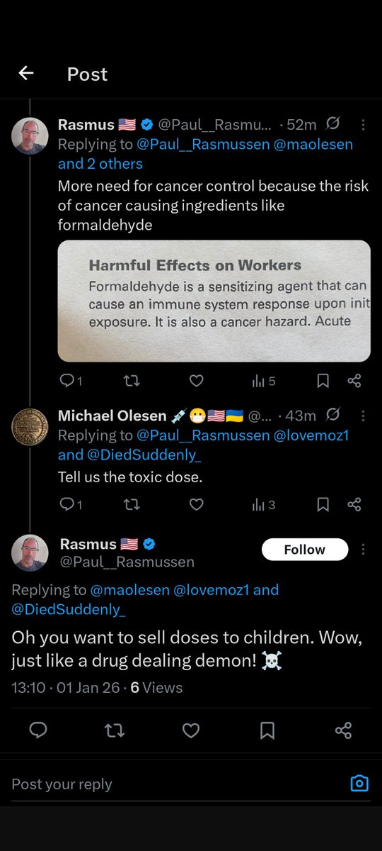 maolesen's tweet image. I'm a demon. Somebody better exorcise me before I open the floodgates of hell. Bring me a baby so I can have some adrenochrome. 🤦

BTW, the body produces more formaldehyde naturally than is in vaccines.
