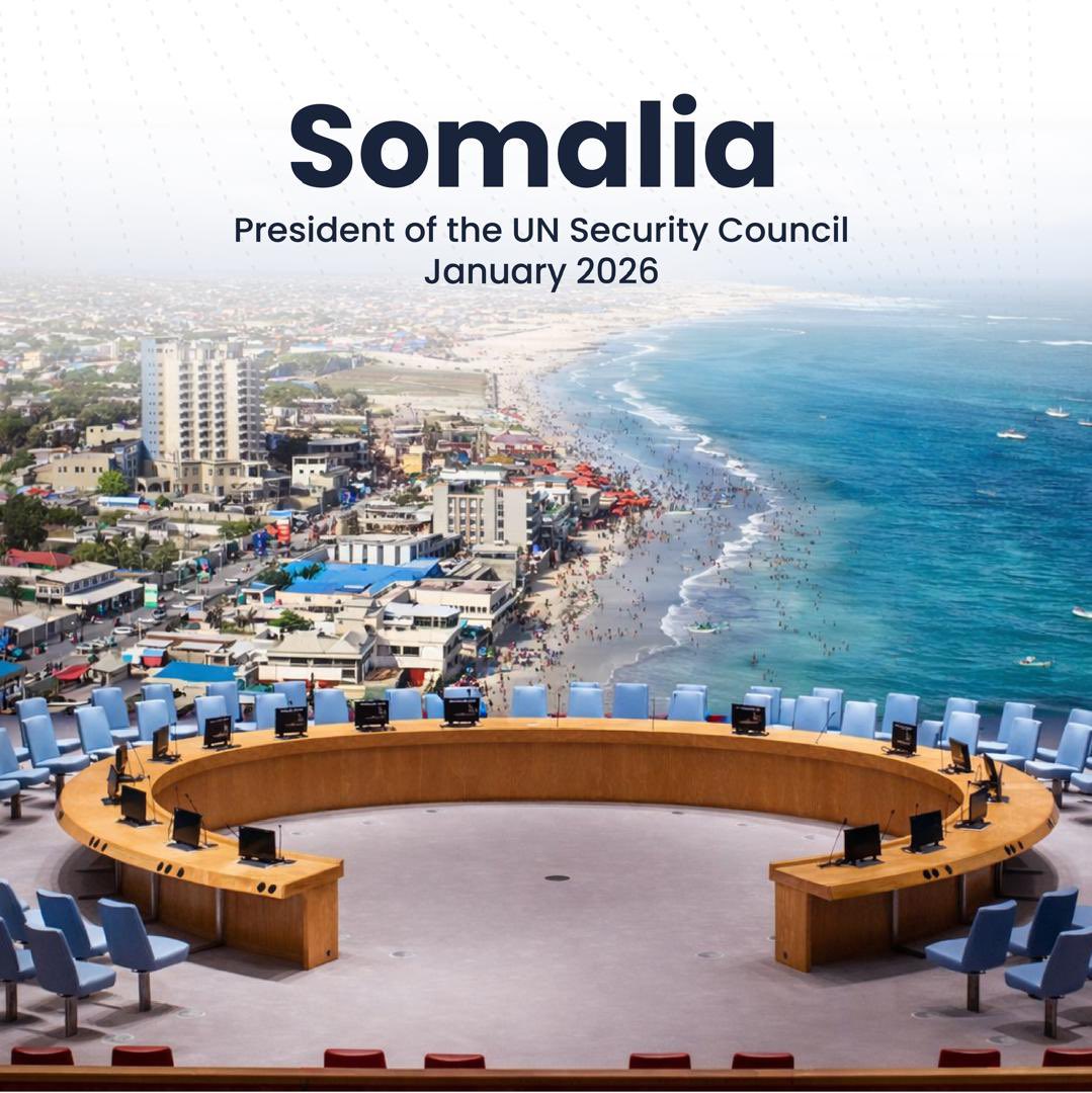 As #Somalia assumes the Presidency of the #UNSC today, we are guided by a deep sense of duty to uphold international #peace &amp; security.
We will prioritize transparent, efficient &amp; consensus-driven working methods &amp; engage broadly with #UN members &amp; stakeholders. #SOM2526 #Jan2026