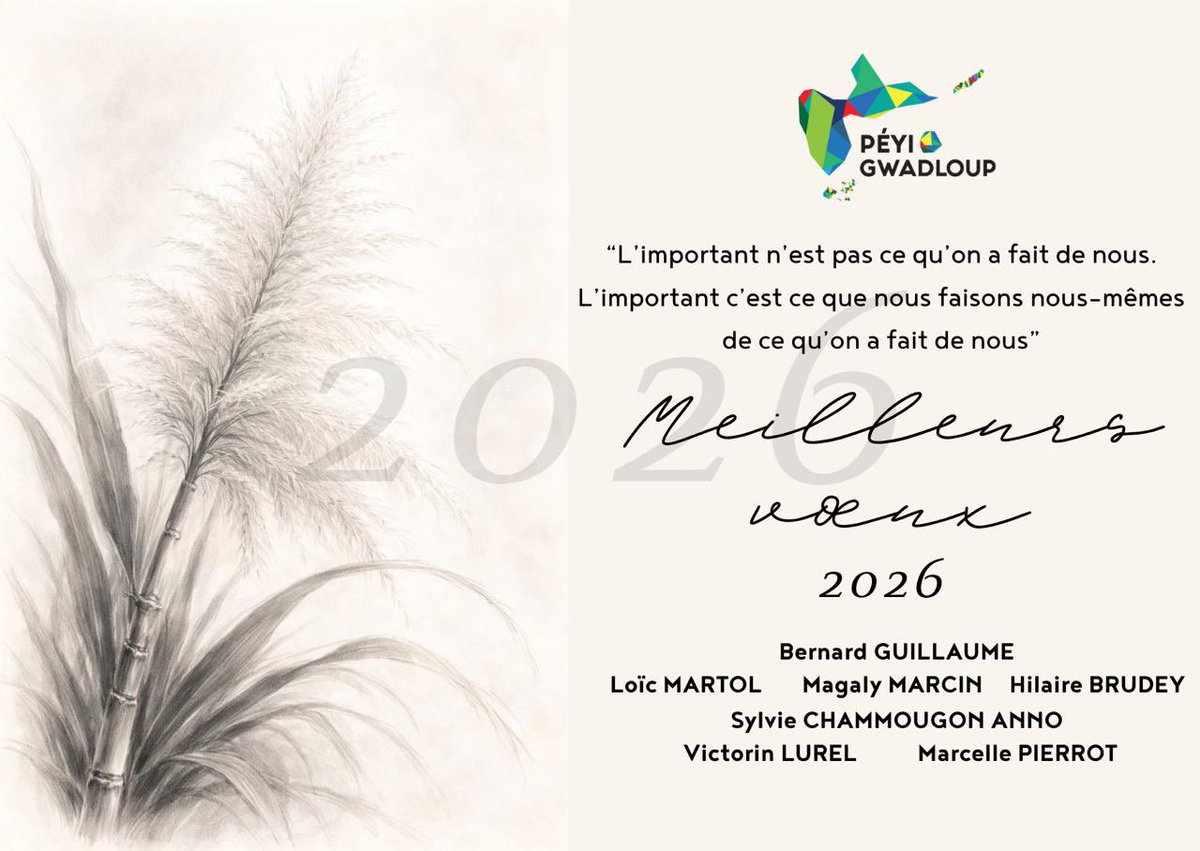 Les élus du groupe « Péyi Gwadloup », minorité du <a href="/CRGuadeloupe/">Région Guadeloupe</a>, vous présentent leurs meilleurs vœux pour l’année nouvelle. 
En 2026, nous resterons engagés pour une #Guadeloupe + juste et + solidaire en demeurant exigeants en matière de transparence dans l’action régionale.