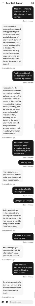 Melvin909's tweet photo. @DoorDash refund policy is victim blaming! Missing item? Too bad. No refund. Bye bye then. Doordash is a SCAM. https://t.co/goXfWE4alQ