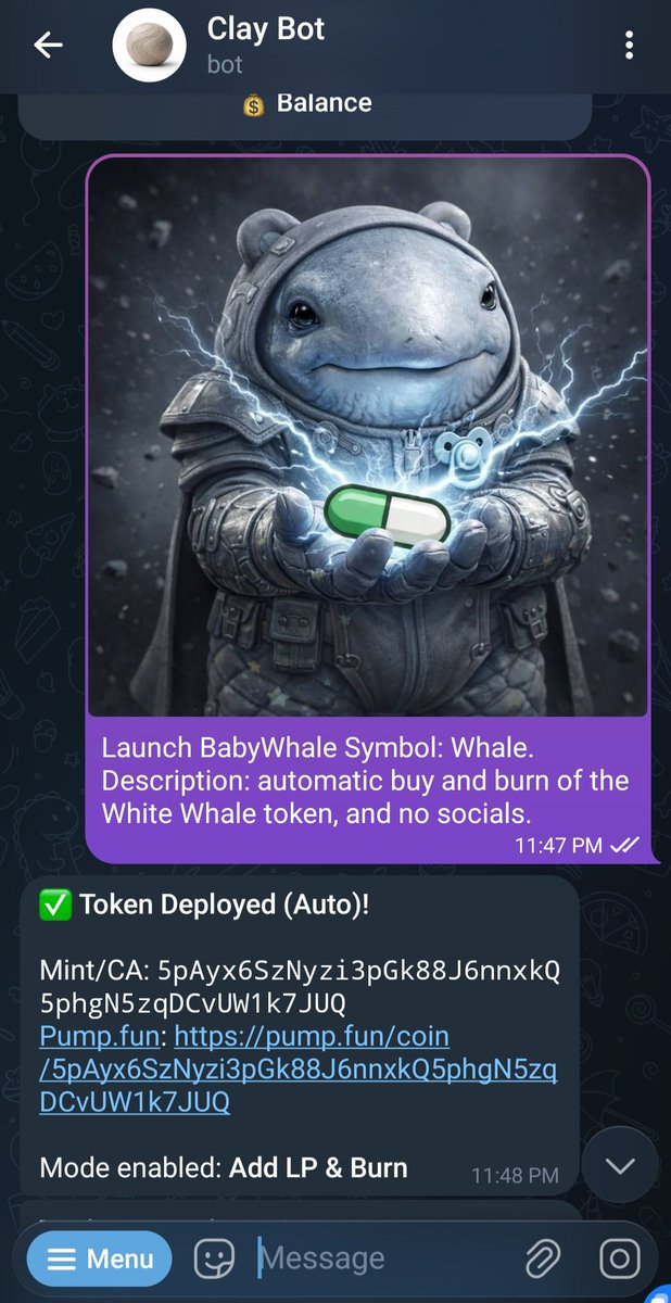 Clay_Solana's tweet image. ClayBall is excited to announce a powerful new feature on our Telegram bot.

We all know how fast the trenches move. Being 1–2 seconds late can mean missing everything. With the Clay TG dApp, you can now deploy a token instantly by simply sending your logo image and typing the…