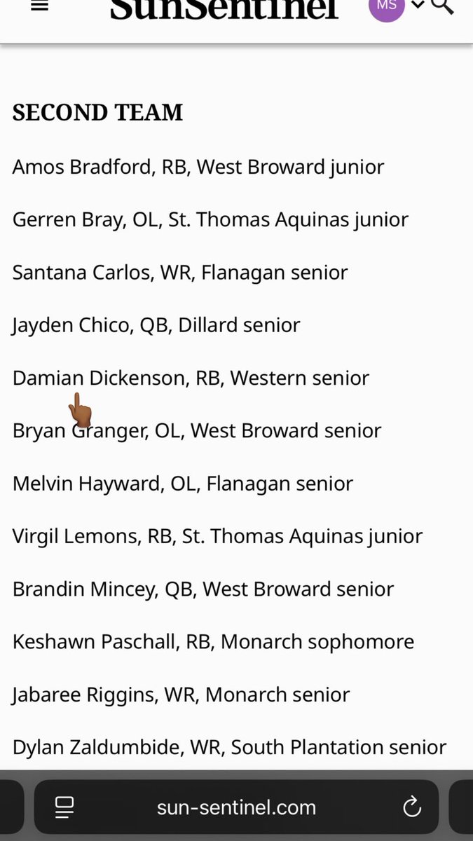 Blessed to be named second team all-county thank you <a href="/SunSentinel/">South Florida Sun Sentinel</a> <a href="/PrepRedzoneFL/">Prep Redzone Florida</a> <a href="/CoachPerrone/">Coach Perrone (My Recruits)</a> <a href="/CoachRack75/">Adam Ratkevich 🇺🇸 #BattleReady</a> <a href="/4Warinner/">Ed Warinner</a> 
<a href="/CoachBraine/">Chadd Braine</a> <a href="/CoachMcRae77/">CoachTez</a> <a href="/BlueHoseFB/">PC Football</a>