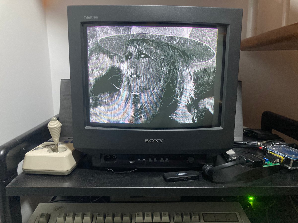StairwayToRetro's tweet photo. Brigitte Bardot in glorious 640×200 monochrome CGA. Timeless beauty meets 1980s pixels. 🔥💾

Converted for CSHOW and running on real IBM XT clone hardware with @spark2k06's MonochromeVGA dongle for that authentic phosphor glow.

#BrigitteBardot #RetroComputing #RetroHardware https://t.co/dSqTRTXFNl
