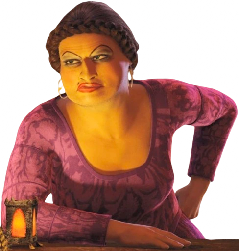 She looks like a bad mix-up of Thwomp and Doris.