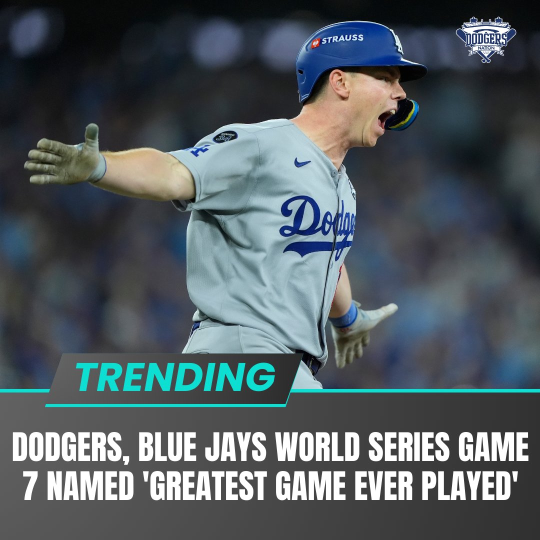 DodgersNation's tweet image. The Dodgers vs. Blue Jays Game 7 of the World Series has been named 'Greatest Game Ever Played' by ESPN's Paul Hembekides 🔥

"None of the 51 million people who watched Game 7 of the World Series will ever forget it as long as they live. And objectively, we've never seen a…