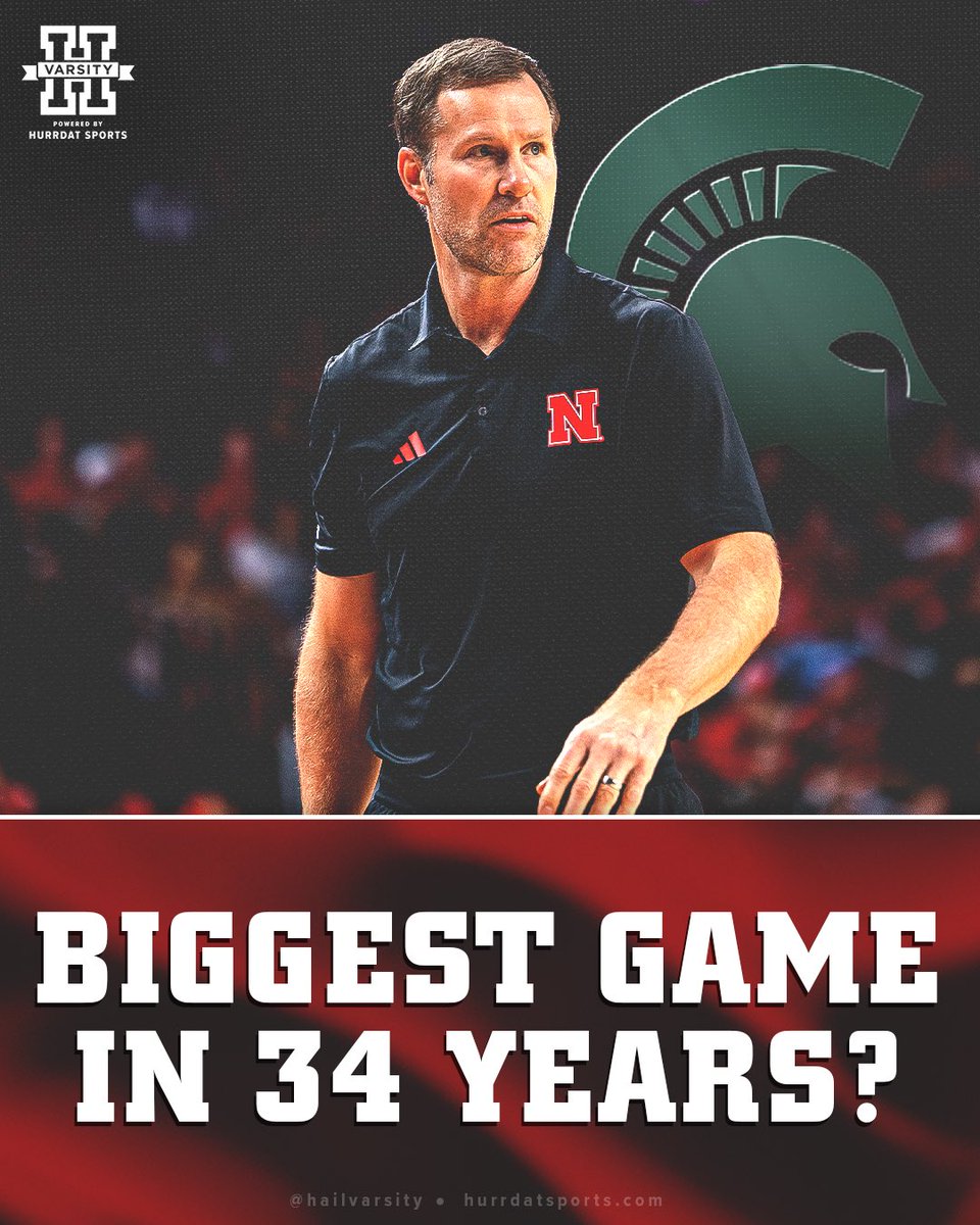 HailVarsity's tweet photo. Big time basketball will take center stage in Lincoln tomorrow night 🔥

No. 13 Nebraska will face No. 9 Michigan State for the first-ranked vs. ranked matchup in Lincoln since the No. 15 Huskers played No. 10 Kansas on March 3, 1991. https://t.co/1t8Yl936qC