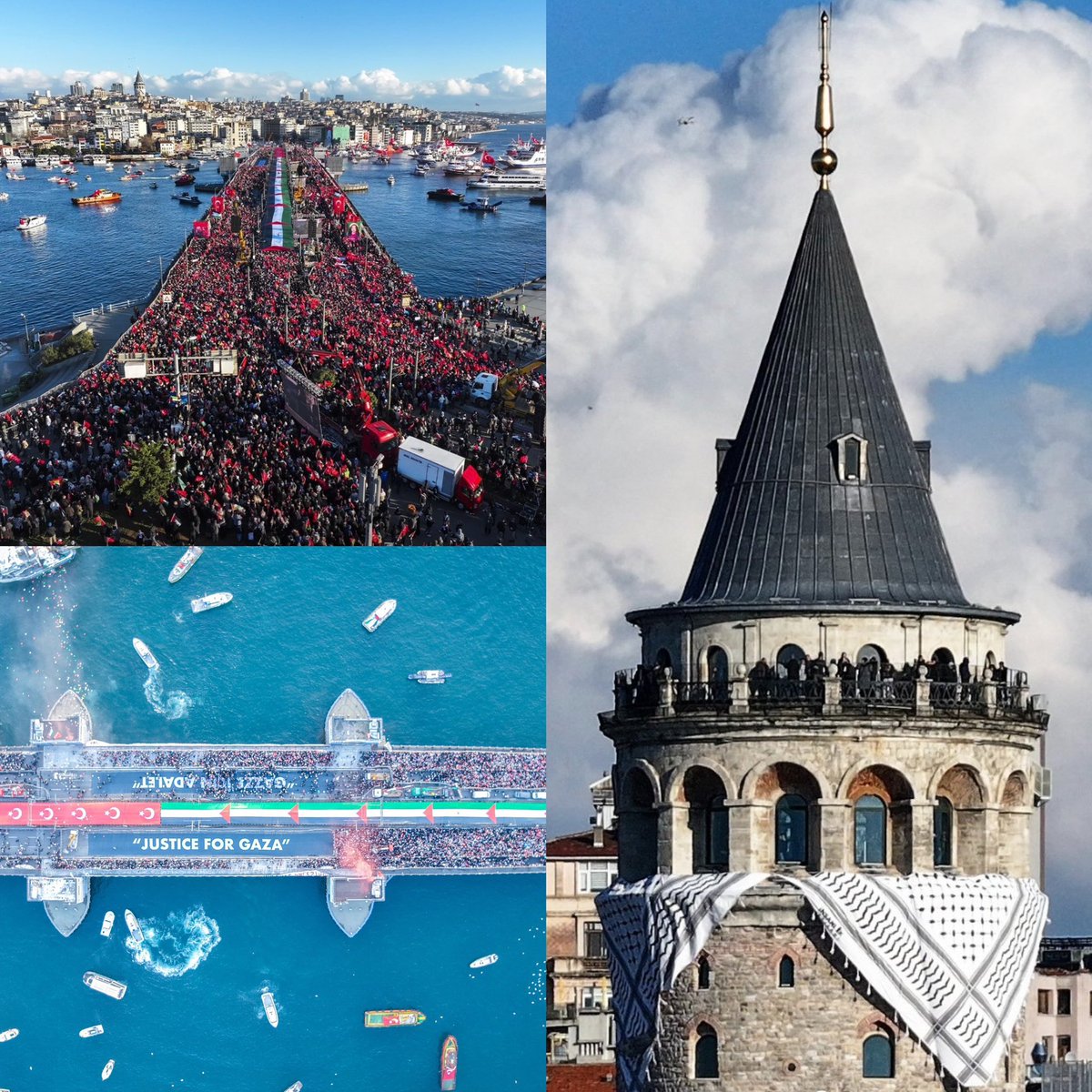 İstanbul’un kalbinde, Galata’nın gölgesinde ve köprünün üstünde; binlerce insan aynı duada buluştu—adalet için yükselen ses, Boğaz’ın rüzgârına karıştı.#Gazze #FreeFreePalestine