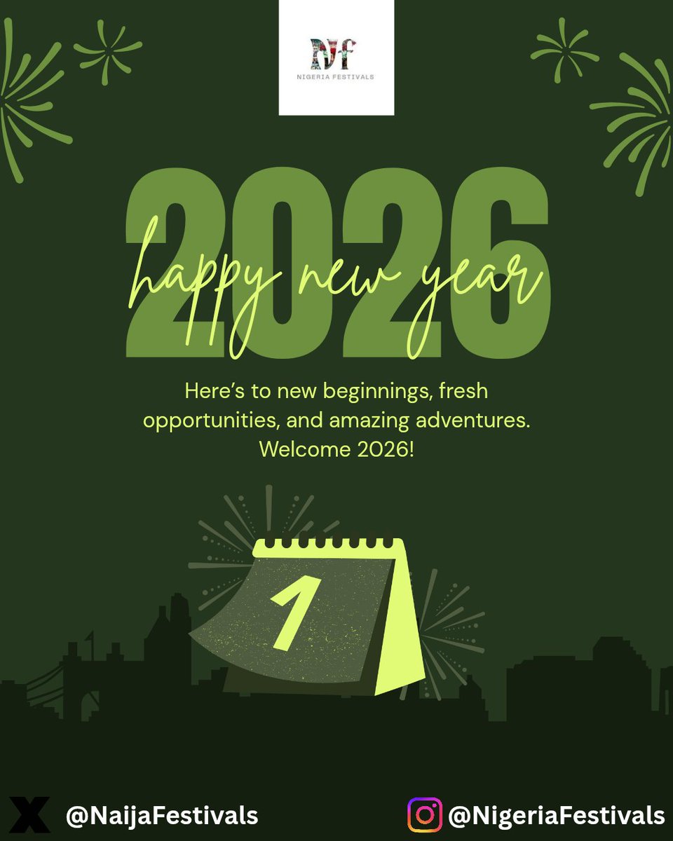 NaijaFestivals's tweet photo. We wish you a prosperous and adventurous new year. 

Happy new year 2026 🎊💫🥂 https://t.co/CxbXU4CdQX