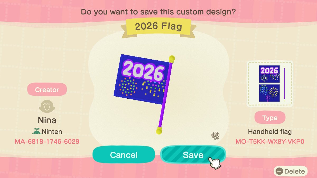Estrena año en Animal Crossing: New Horizons con estos diseños personalizados para tu isla: un gorrito de punto, una sudadera y un banderín. 

Los suscriptores de Nintendo Switch Online pueden descargarlos dentro del juego a través del portal de diseños personalizados.