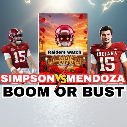 RebelUnleashed's tweet photo. 🚨 LIVE at 2:55 PM CST 🚨
Simpson vs Mendoza — BOOM or BUST? 👀
Raiders fans don’t miss this one.
🔗 https://t.co/AcshA6fkSG
#Raiders #NFL #Live #RaidersUnleashed #DraftTalk https://t.co/kDhSWaLl06