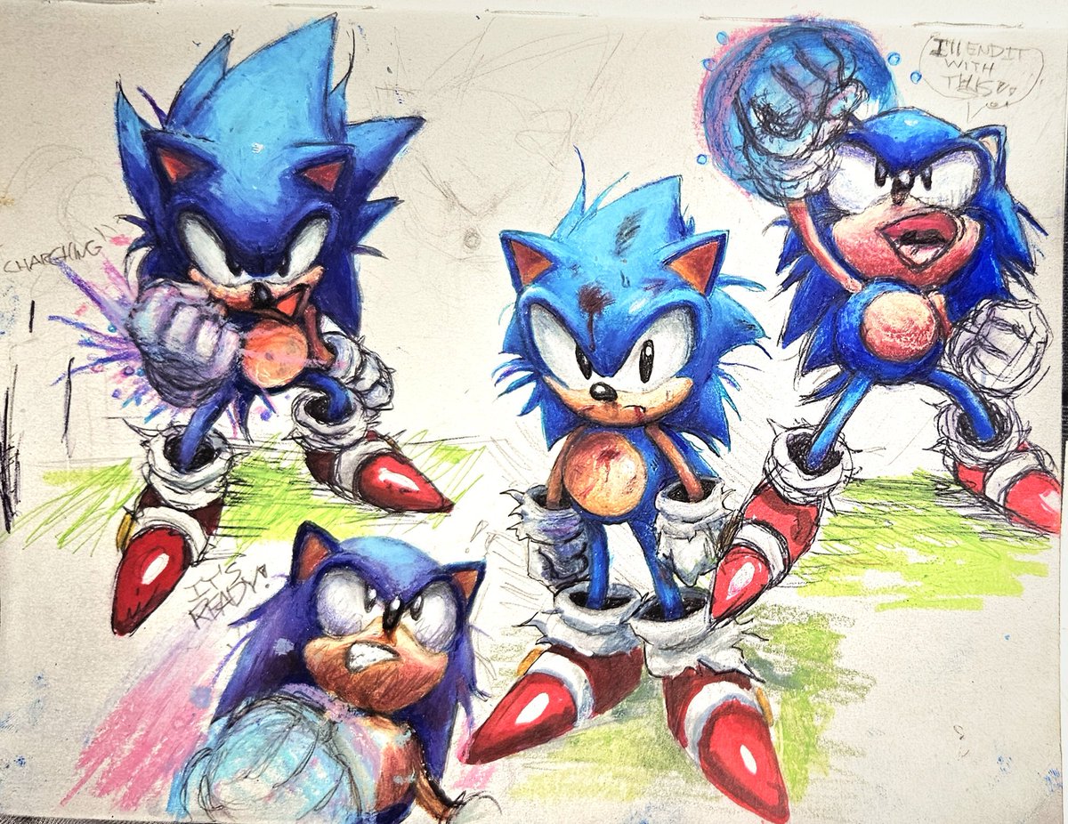 JUNIOONEONONE40's tweet image. Battle damaged Sonic sketches