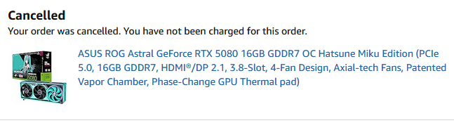 Was trying to buy the Miku 5080 RTX GPU but it wont let me after trying twice. 

I guess its a blessing in disguise?