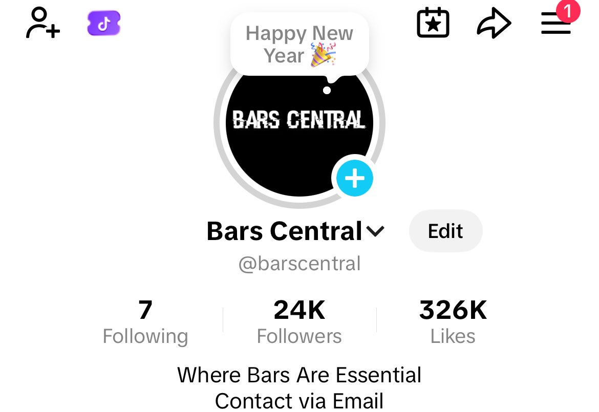 Just hit 24K on TikTok…Happy New Year 🥂 tiktok.com/@barscentral?_…