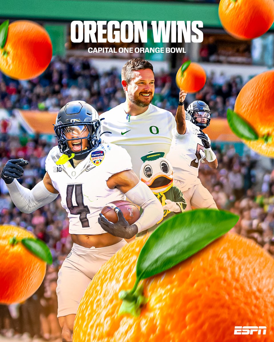 Oregon squeezed the win out of Texas Tech at the Capital One Orange Bowl 🔥

23-0 DUCKS 🦆 https:...