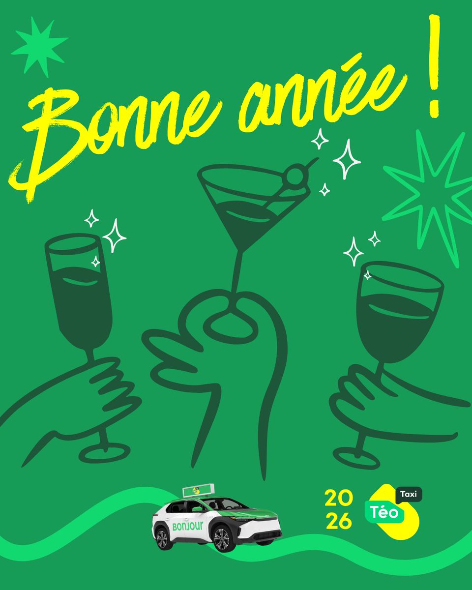 Bonne année 2026 🌟

Merci d'avoir fait partie de notre parcours en 2025. Nous avons hâte de vous accompagner dans tous vos nouveaux chapitres cette année, que ce soit pour vos rendez-vous importants, vos retours de soirée ou vos départs en voyage.

On se voit sur la route ! 💚