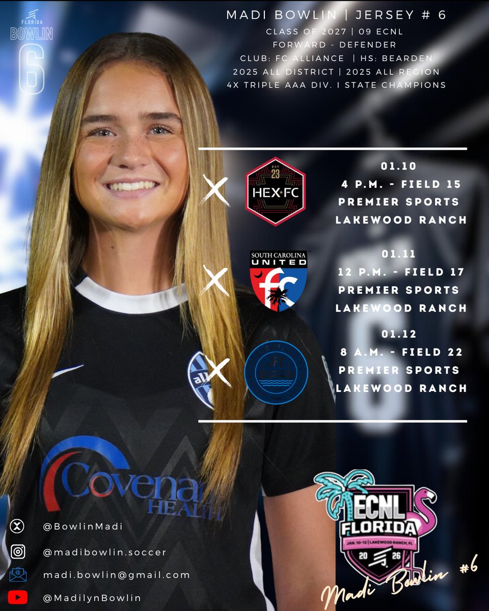 BowlinMadi's tweet photo. Ready for #ECNLFL 2026 at Lakewood Ranch!
#MadiBowlin #FCAlliance #ClassOf2027
@ImYouthSoccer
@TheSoccerWire
@TopDrawerSoccer
@ImCollegeSoccer
@ECNLOhioValley
@ECNLgirls
@FCAlliance1 https://t.co/z0Hr42WmtS