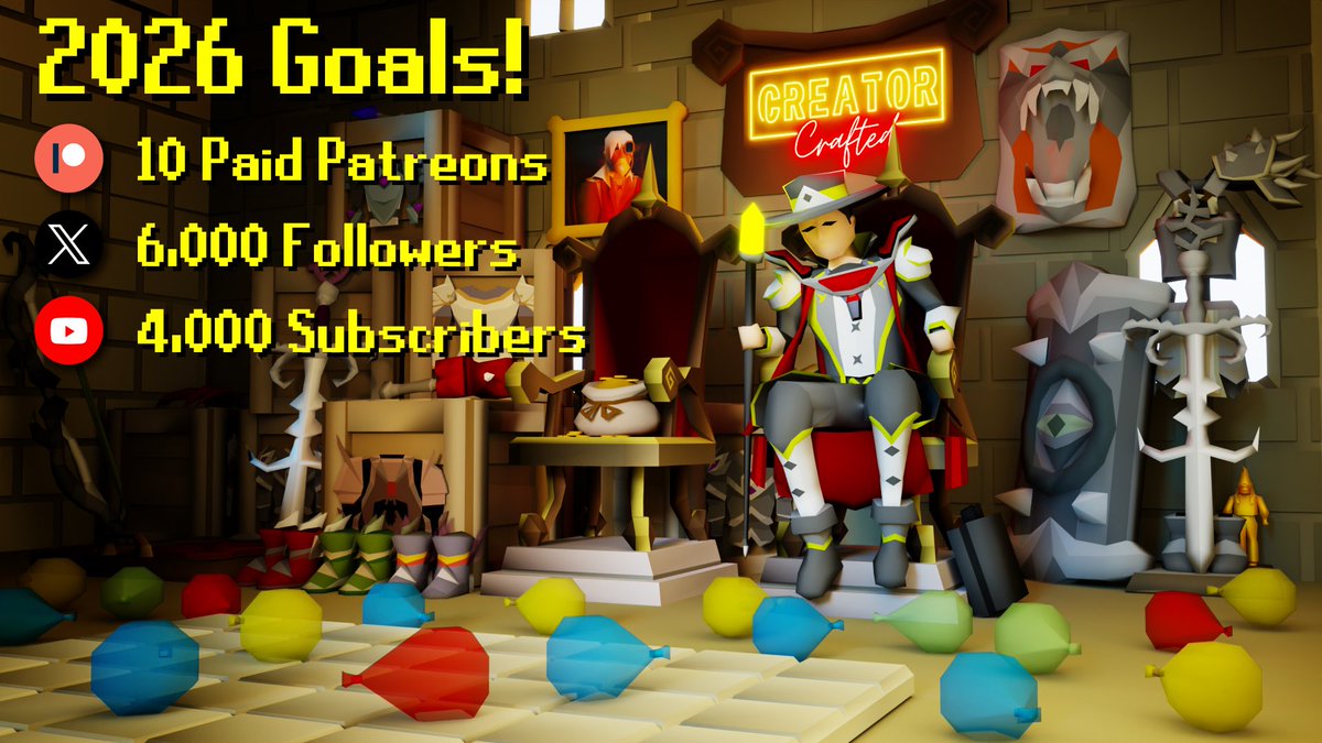 99SlayerTab's tweet image. 🔷My 2026 Goals

🔸10 Paid Members #Patreon
🔹6,000 Followers #Twitter
🔸4,000 Subscribers #YouTube

Connect with more #OSRS content creators and try help them grow and do lots more #Runescape giveaways for the community 💙

My Patreon 👉 patreon.com/99SlayerTab 👈

👨‍🎨@Rosey_OSRS