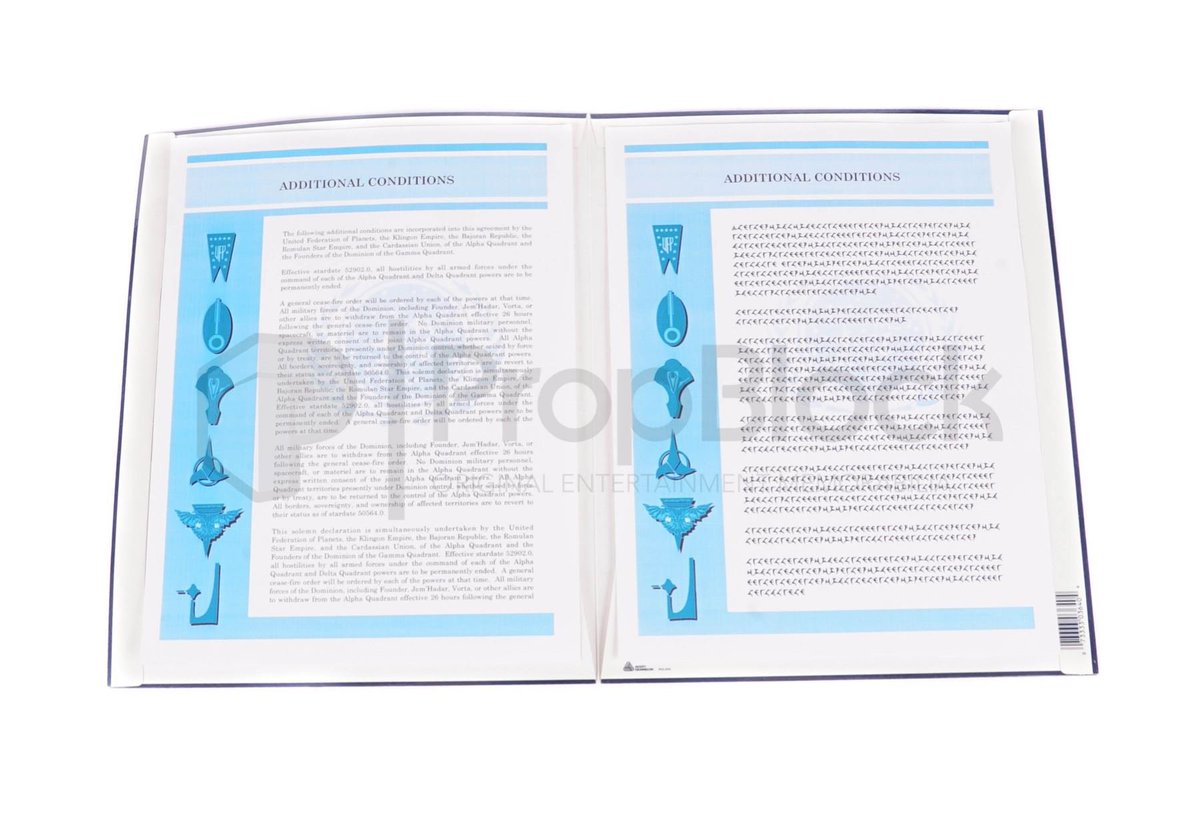 Fascinating little deep dive into the Dominion War Declaration of Peace/surrender documents. Apparently, "Treaty of Bajor" has snuck past MA for eighteen years. 😅 memory-alpha.fandom.com/wiki/Treaty_of…