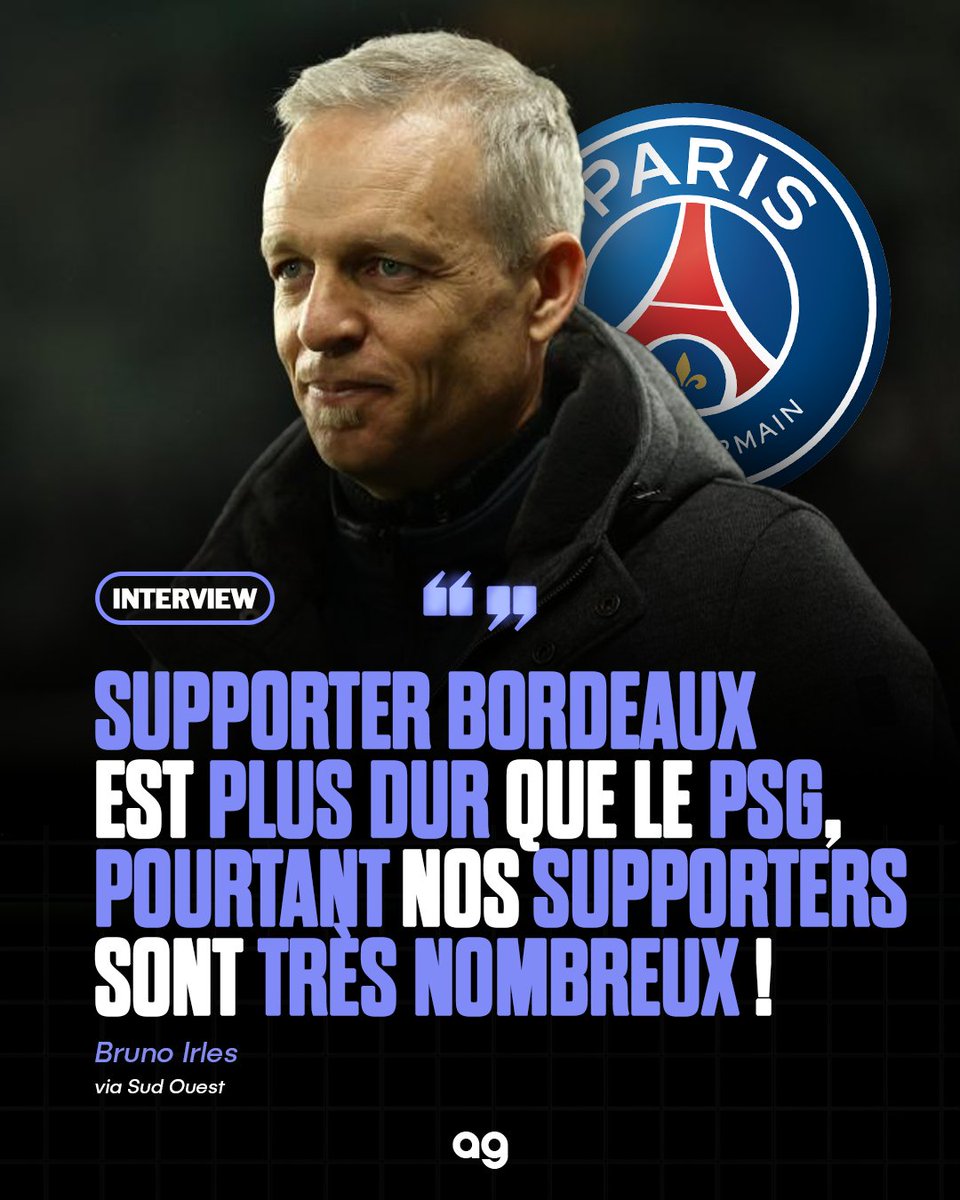👀 Bruno Irles : " On est très suivis, nos matchs font plus d’audience que certains matchs de Premier League. 

Supporter Bordeaux est plus dur que le PSG aujourd’hui, et pourtant nos supporters sont très nombreux ! 👏 "
