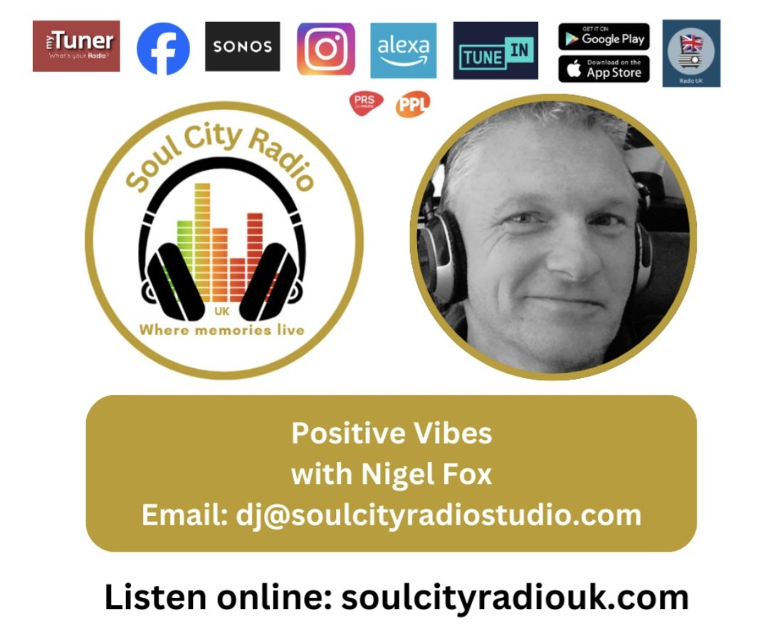 A very Happy New Year  to one and all.
Starting the New Year off with some Positive Vibes This Friday morning. Two hours of Quality Tunes on  a radio near you. We are Live From 10.00am . Why not tune in on Alexa, tunein   or simply download our Soul City Radio app