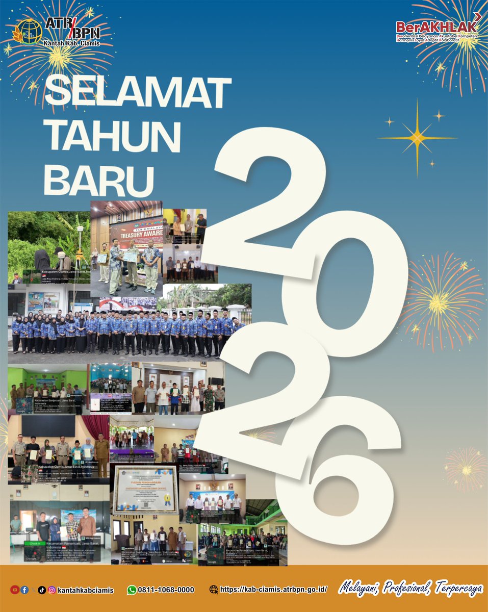 #sobatrbpn Kepala Kantor Pertanahan Kabupaten Ciamis dan
Seluruh pegawai mengucapkan selamat Tahun Baru 2026... #melayaniprofesionalterpercaya #TahunBaru2026