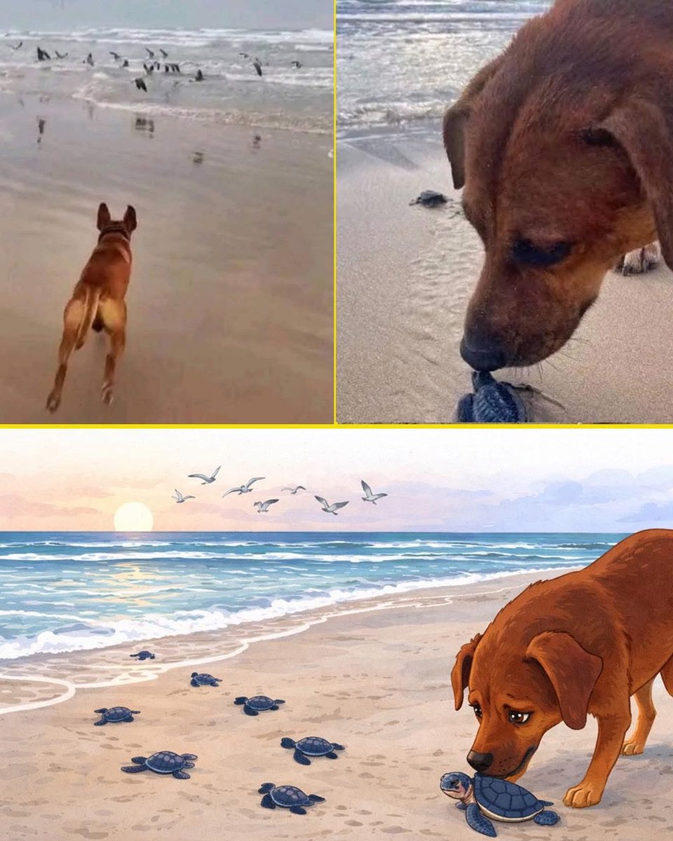 DiloConPerritos's tweet image. Este perrito quedó solo y sin rumbo, pero terminó haciendo algo que nadie esperaba. Cada vez que nacían tortuguitas, él se quedaba cerca. Si alguna se volteaba o no podía avanzar, la empujaba con cuidado o la levantaba suavemente con el hocico para ayudarla a llegar al mar.…