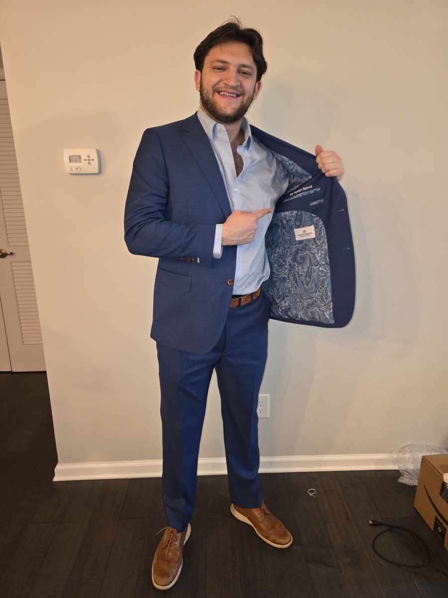 PerkyLLC's tweet image. So honored to fit my son, Bryce Frankel, for his 1st custom suit in honor of him being awarded his own Goosehead Insurance Agency in 2026 called The Naftali Agency.