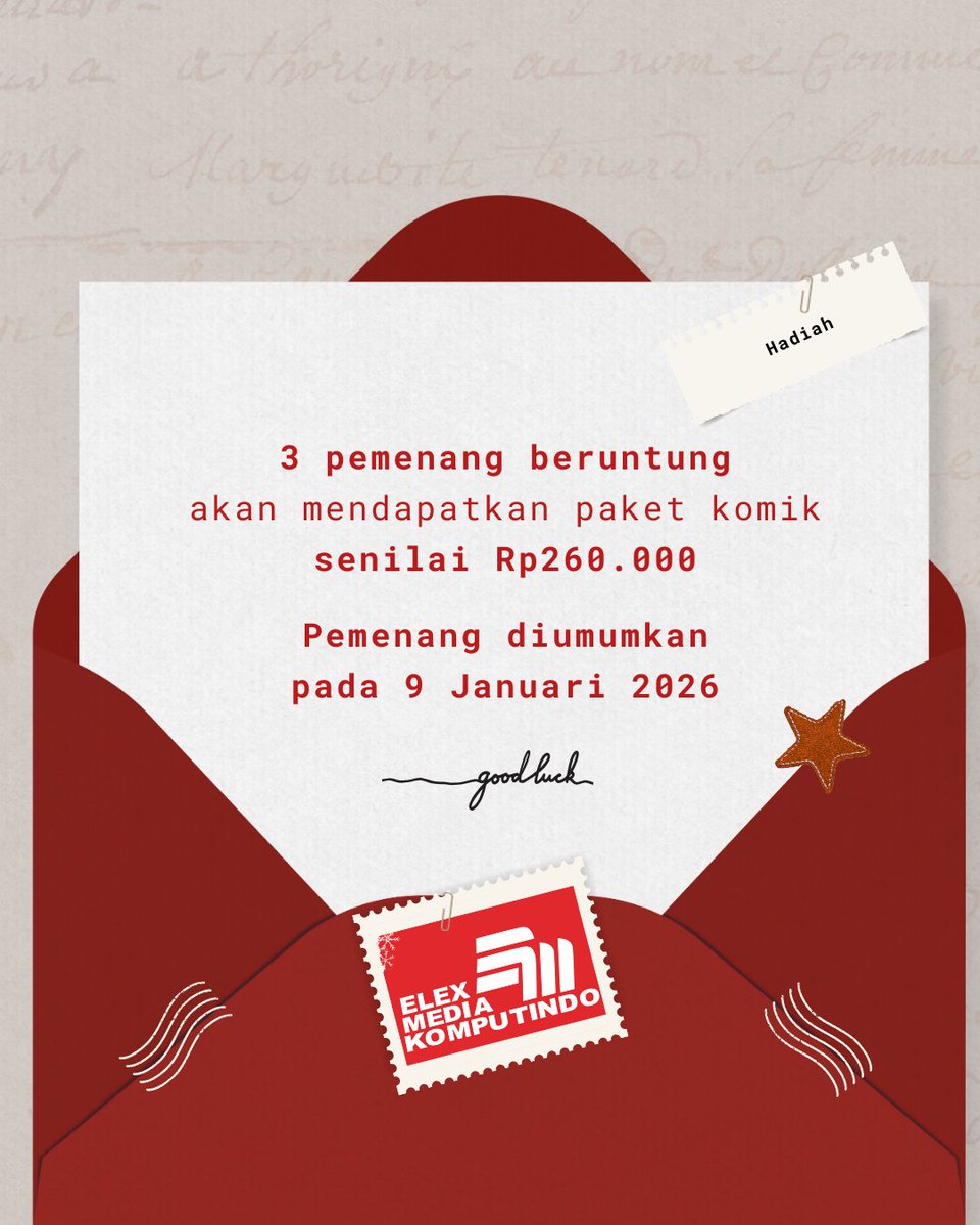 comic_lxlc's tweet image. 🎉 GIVEAWAY 🎉

Dalam rangka tahun baru, kita mau bagi-bagi paket komik buat 3 orang beruntung🥳🙌

Cermati syarat &amp;amp; ketentuannya, lalu tulis jawabanmu di reply ya!😆 #wishkomikelex2026