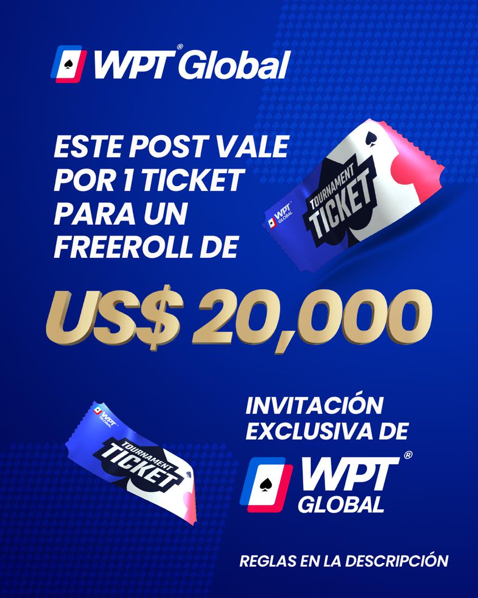 💸 Este domingo se volverá a disputar el Exclusive Elite Freeroll con $20,000 garantizados y regalaremos TRES tickets para que seas parte de esta fiesta.

👇 Las condiciones para participar son fáciles:

1⃣ Seguir a <a href="/latamwptglobal/">WPT Global LATAM</a>
2⃣ Etiquetar a dos amigos
3⃣ Dejar tu ID