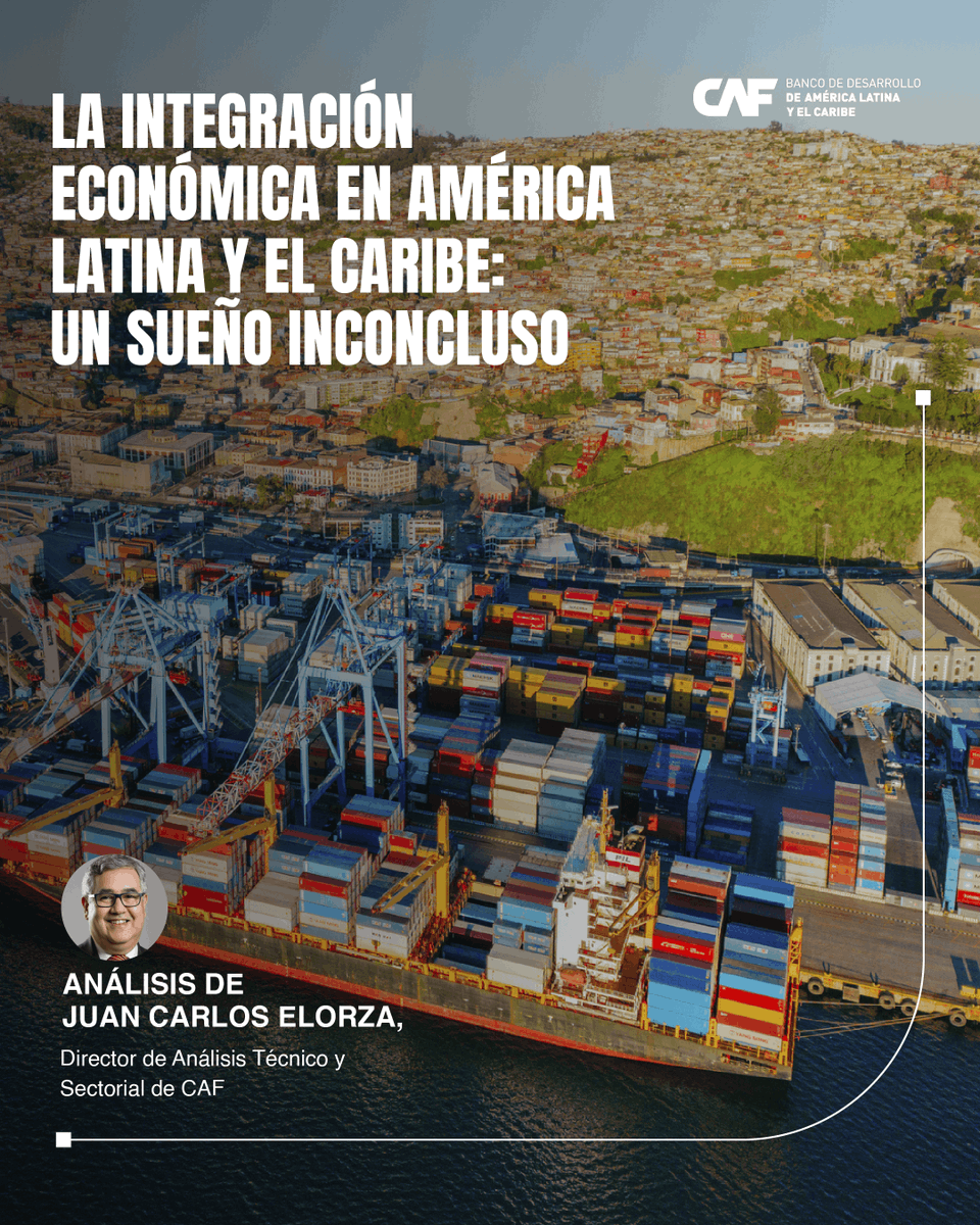 AgendaCAF's tweet photo. 📊🌎 ¿Por qué la integración económica en América Latina y el Caribe sigue siendo un sueño inconcluso?

En el blog de #VisiónCAF, Juan Carlos Elorza, Director de Análisis Técnico y Sectorial de CAF, analiza por qué los avances en integración regional han sido limitados y qué se necesita para superarlos.

Una reflexión clave sobre transformación productiva, innovación, cadenas de valor y el rol de la cooperación regional para un desarrollo más sostenible e integrado.

👉 Lee el blog y súmate al debate.
https://t.co/MCfMgtjzQN