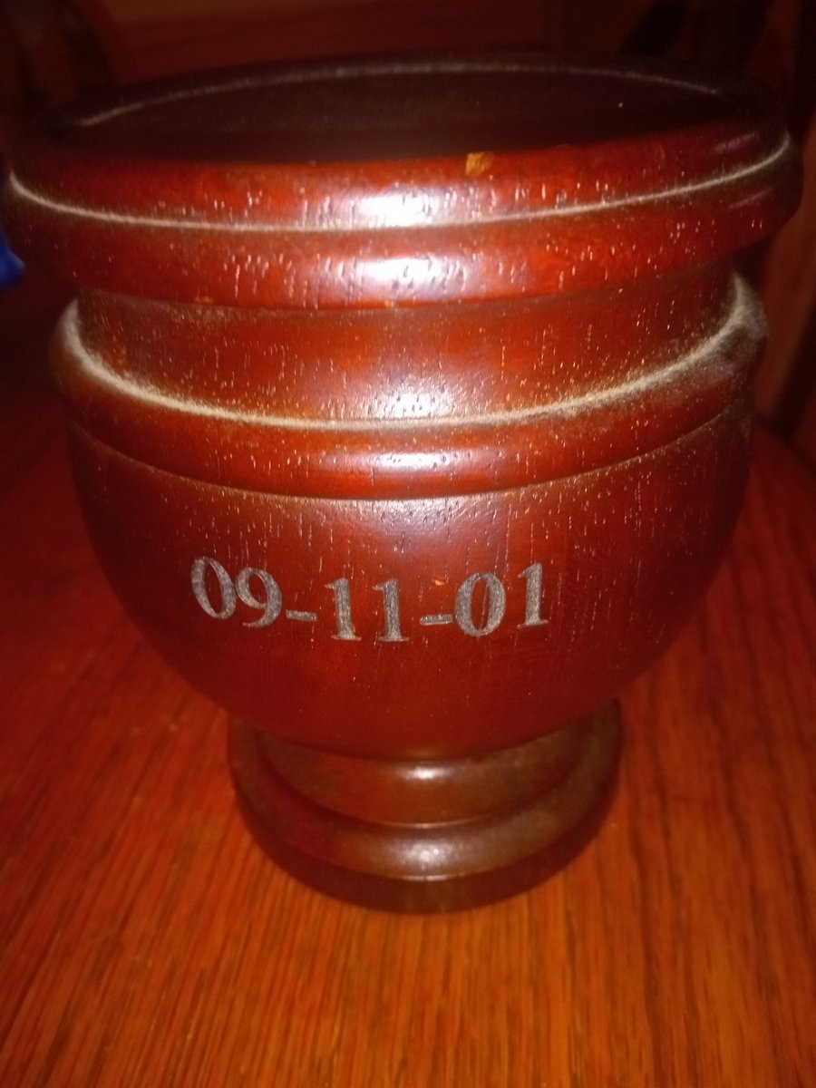 This is all I have left of my mother namely an urn full of ashes from Ground Zero because so many 9/11 families had nothing left to bury and after 24 years they have not identified any of my mother's remains because they're probably aren't any. Today they inaugurated a man who