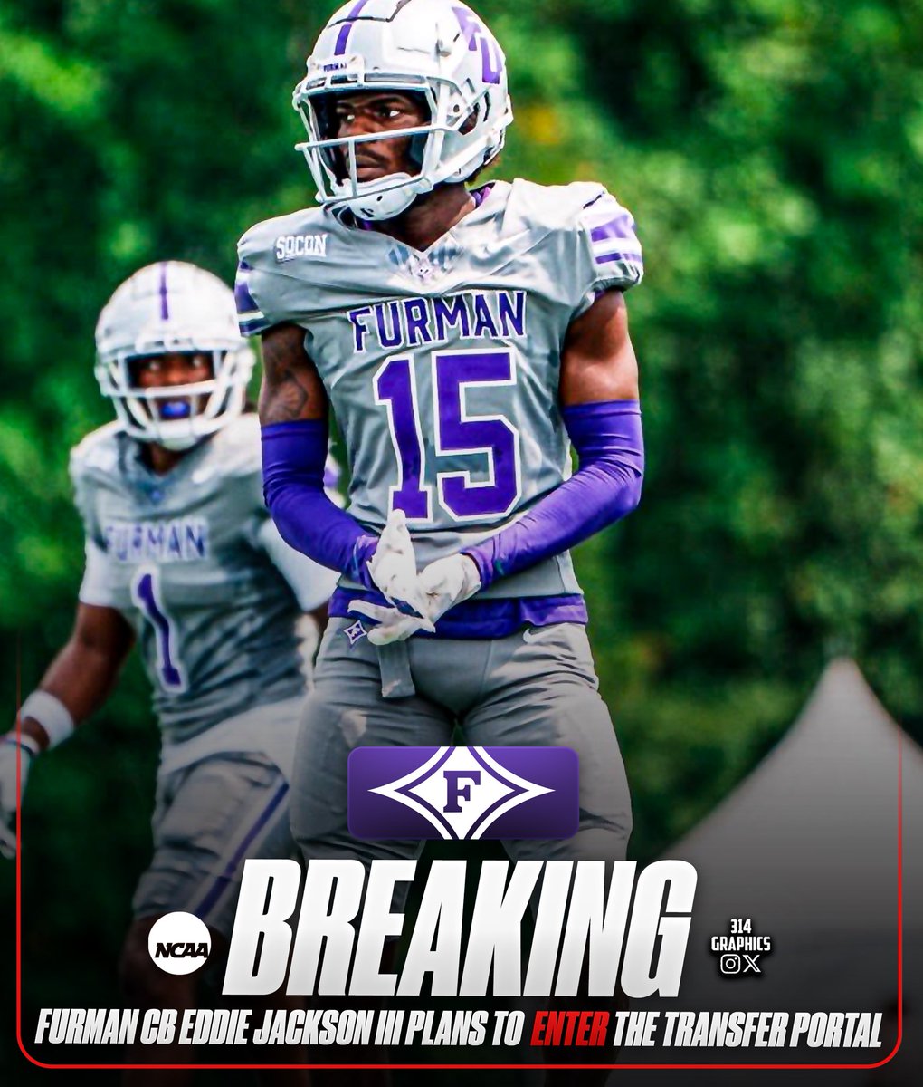 314Graphics's tweet image. BREAKING: Furman CB Eddie Jackson III plans to enter the NCAA Transfer Portal, per his agent ( @alexstyrt )
•
The 6’0”, 170-lb junior across the past two years, he totaled 43 tackles, 2 tackles for loss, 11 pass breakups, 1 interception, and 1 blocked field goal. Jackson III has…