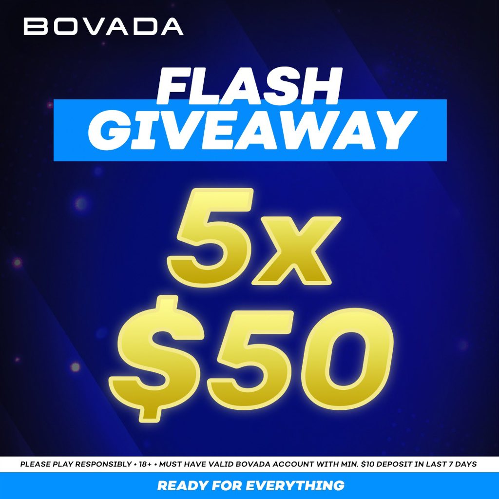 Bovada_Casino's tweet photo. 🚨 Flash Giveaway 🚨

We’ve got 5x$50 bonuses up for grabs!

- 🔁 + Follow @Bovada_Casino 
- Drop a 💰 in the comments

5 winners will be posted TODAY at 7PM EST! ⏳

Terms: https://t.co/4s9YykymsW https://t.co/qq2a3Df6hA