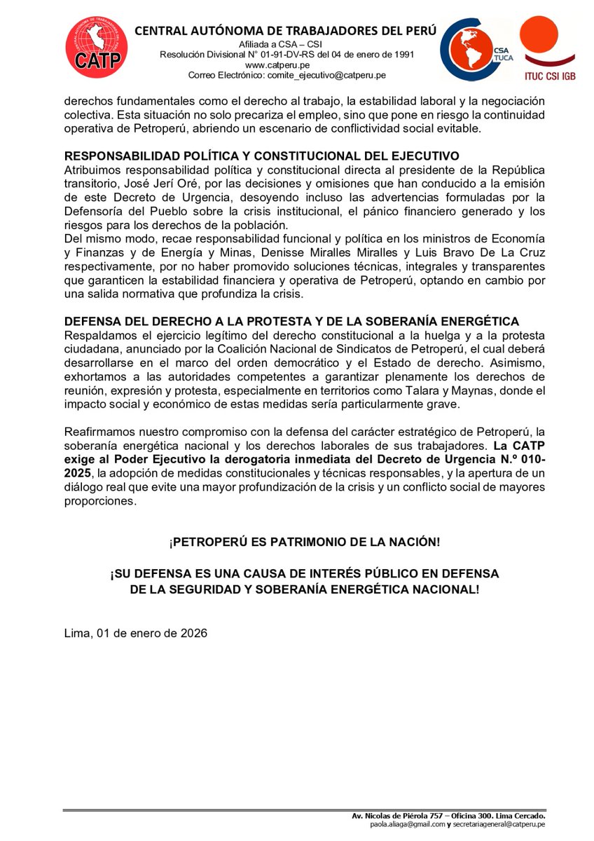 CATP - Central Autónoma de Trabajadores del Perú (@catp_peru_) on Twitter photo 