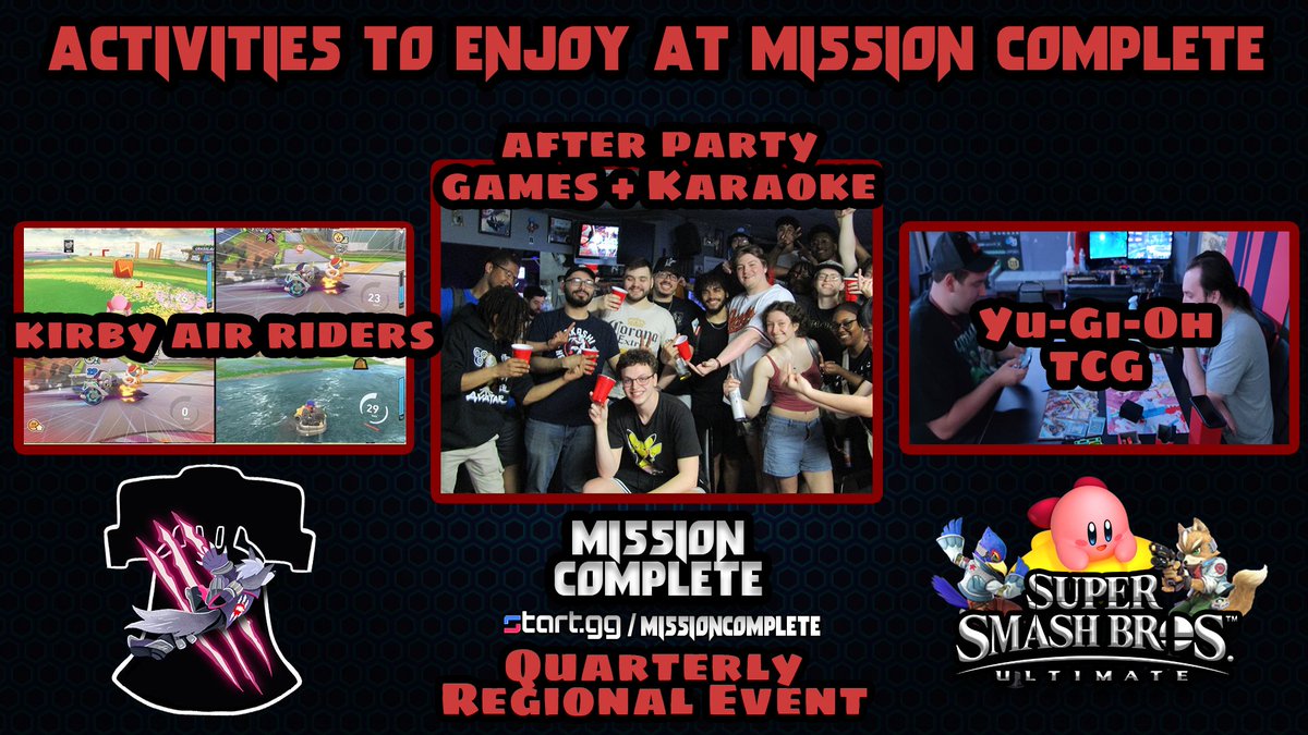 Bros_Calamity's tweet image. Mission Complete is coming up in 9 days!

brackets for #SSBU 1v1, 2v2 and side events. also a special #KirbyAirRiders tournament too!

make sure to pre-register for this event!