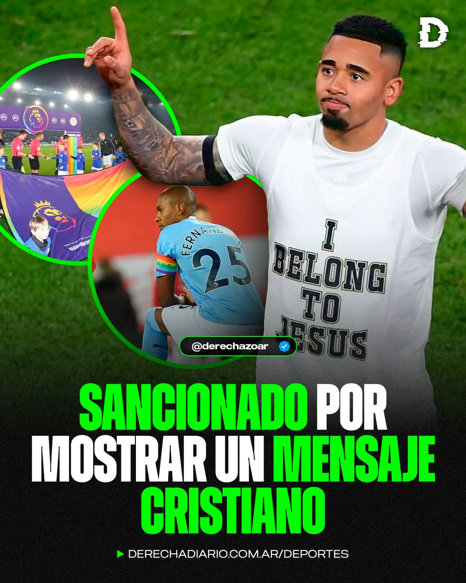 🇧🇷🇬🇧🚨 JESÚS NO, ARCOÍRIS SÍ: La Premier League analiza sancionar a Gabriel Jesús por festejar un gol con una camiseta que decía "pertenezco a Jesús" debido a que los jugadores "no pueden mostrar mensajes políticos o religiosos".

‼️ La misma liga que obligaba a sus jugadores a