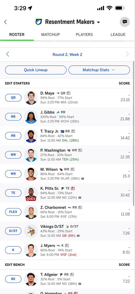 crowdsidewing's tweet photo. @DynastyDadFF week 18 final (2 week final). Make any changes? https://t.co/MQ0FlCkETs