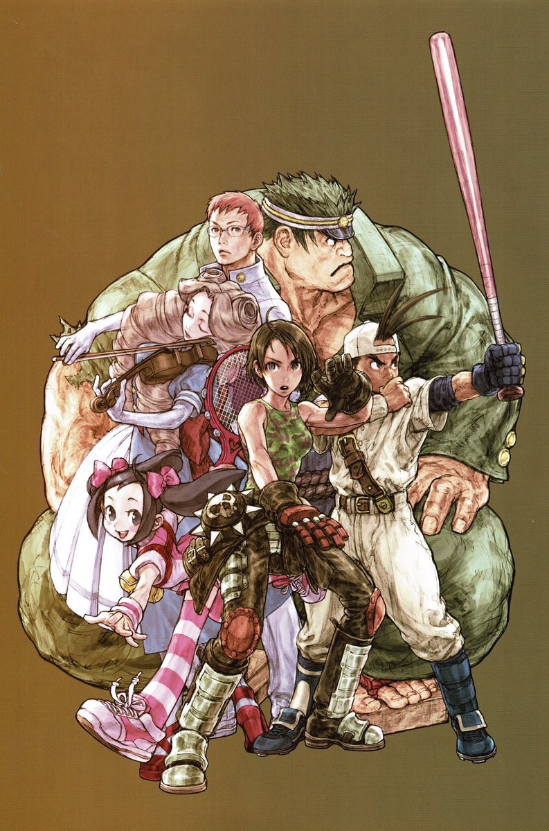 nbajambook's tweet image. Kinu Nishimura's 2000 promo art for Project Justice: Rival Schools 2 by Capcom.