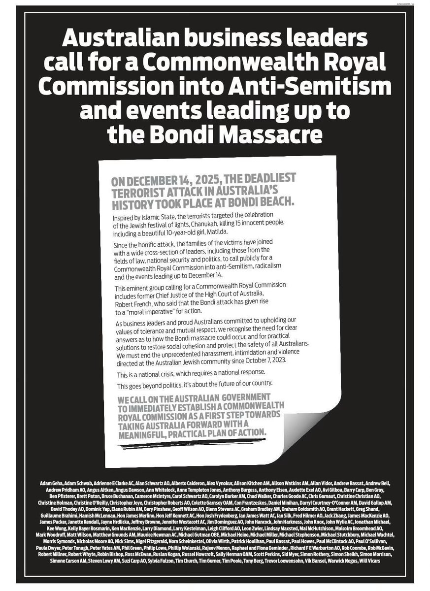 An Australian Commonwealth Royal Commission into Anti-Semitism and events leading up to the Bondi Massacre would represent a disciplined, evidence-based response to a problem that has moved beyond the capacity of fragmented oversight. Silence from the Australian Government is a