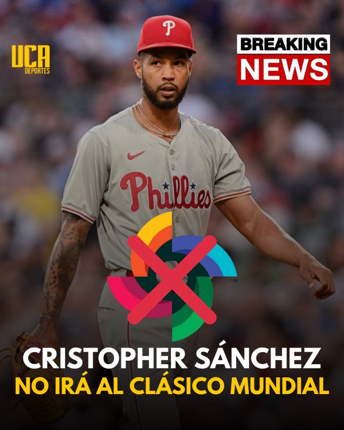 LaUCADeportes's tweet photo. ÚLTIMO MOMENTO: Cristopher Sánchez NO IRÁ al clásico mundial según una fuente allegada al jugador, el motivo apunta a que tuvo “EXCESO DE ENTRADAS LANZADAS” durante la temporada 2025. 

¿Qué opinas? 

Sigue @laucadeportes de Lunes a Viernes de 12/2 pm https://t.co/iaFbpLuAbD