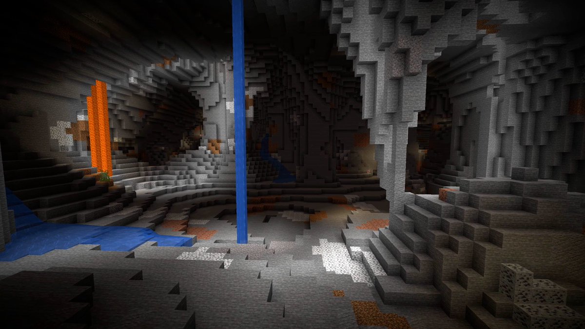 gaspoweredpick's tweet image. 1.18's new caves are much more vast and open than the initial generation, revealing more ores but also providing less cover from mobs. What do you think of them?