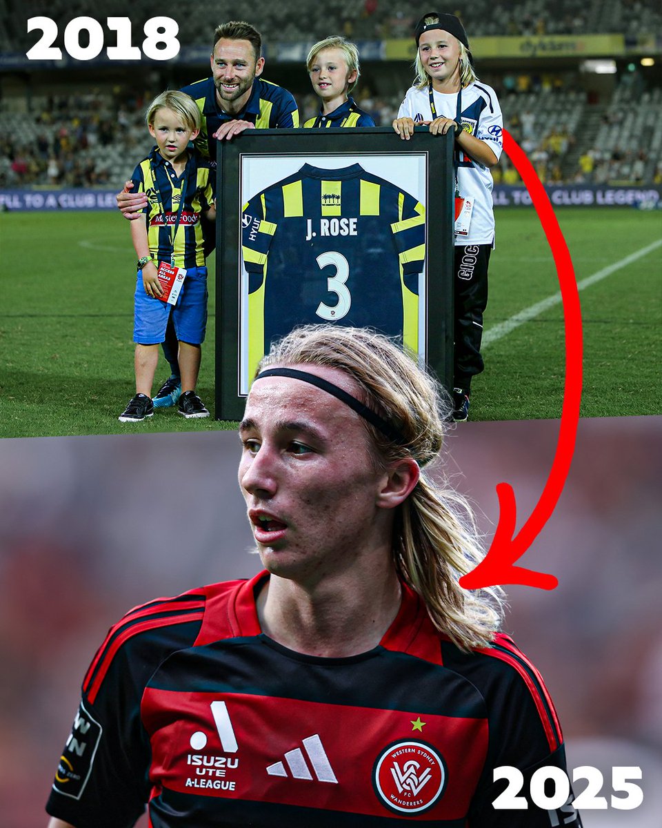 Two images. One special father-son story in the A-Leagues 🥹📸❤️

2018: Josh Rose <a href="/CCMariners/">Central Coast Mariners</a> with his kids on the field after a 218-game Isuzu UTE A-League career.

2025: His son Jai follows in Dad’s footsteps and makes his A-Leagues debut for <a href="/wswanderersfc/">WS Wanderers FC</a>. 

It was a