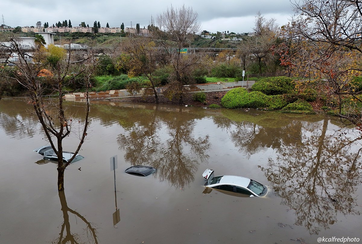 KCAlfredPhoto's tweet image. Scenes from a flooded Mission Valley after the San Diego River overflowed.